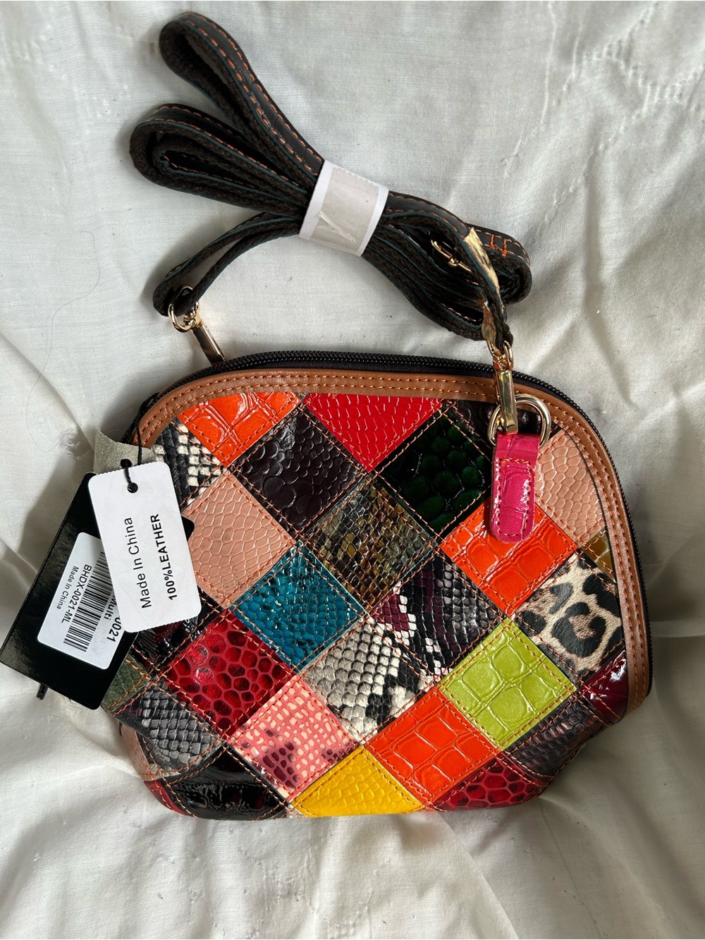 Genuine Leather Patchwork Crossbody Bag
